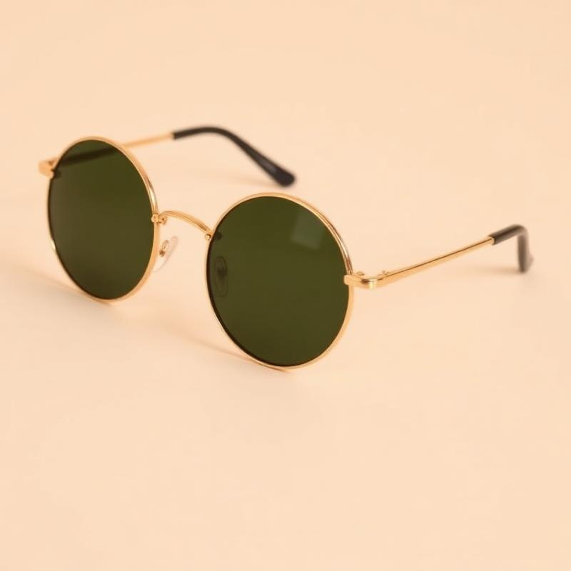 Óculos de sol redondo dourado com lentes verdes